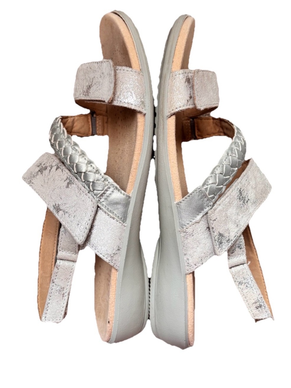 Hotter Made In England Ripple Leather Metallic Sandals Size 9 EUC
